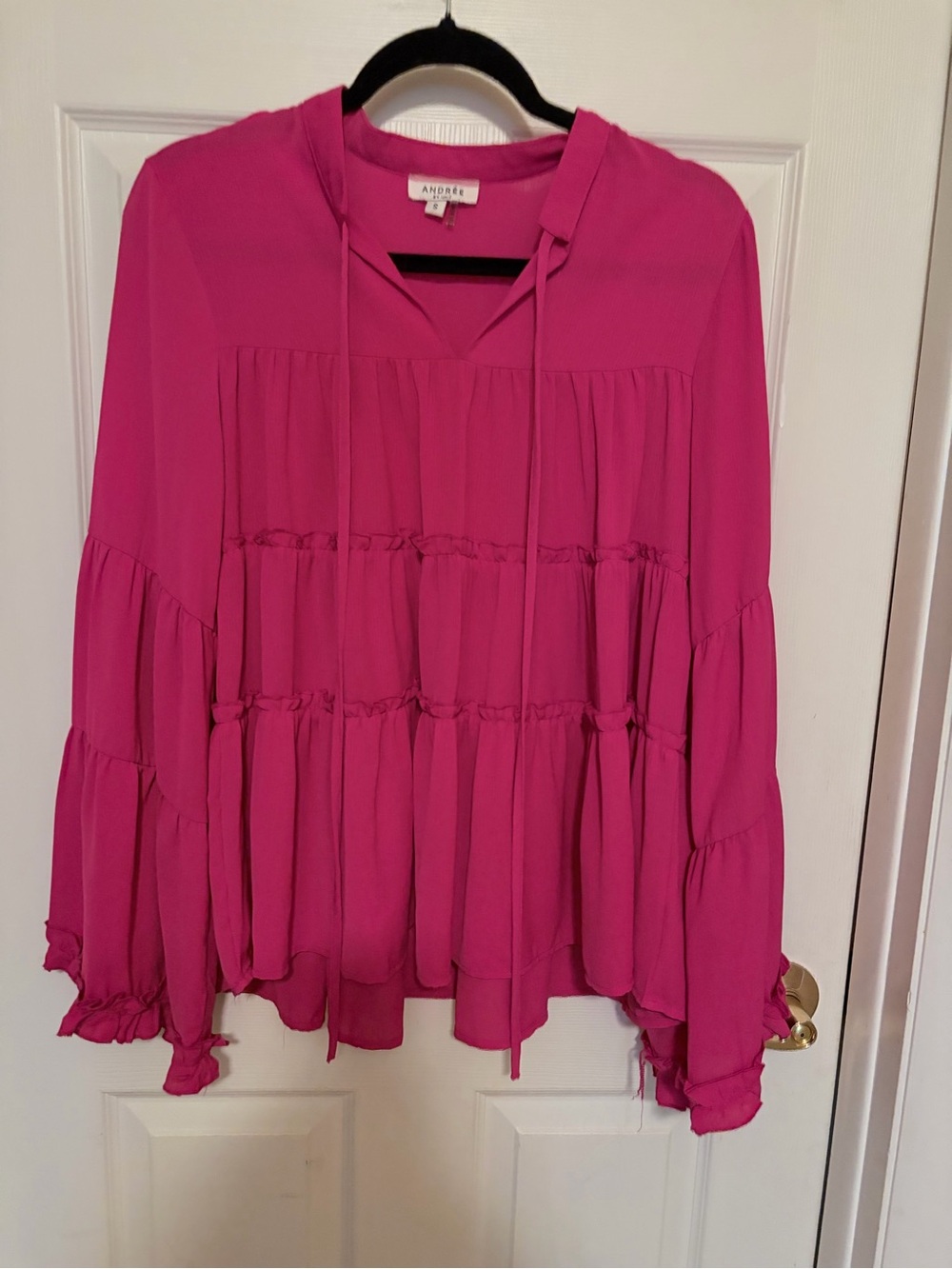 Andree Hot Pink Tiered Peasant Blouse
